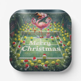 Tennis Christmas with Flamingo themed Papieren Bordje