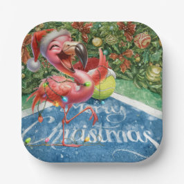 Tennis Christmas with Flamingo themed Papieren Bordje