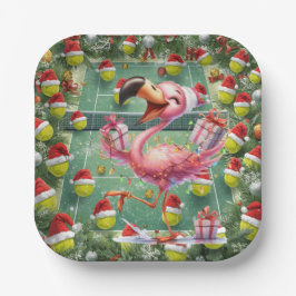 Tennis Christmas with Flamingo themed Papieren Bordje