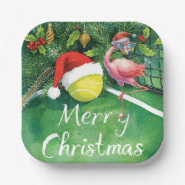 Tennis Christmas with Flamingo themed Papieren Bordje