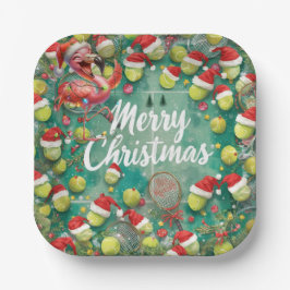 Tennis Christmas with Flamingo themed Papieren Bordje