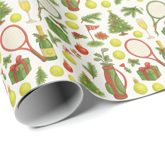 Tennis Christmas with Racket and Ball Cadeaupapier (Rol Hoek)