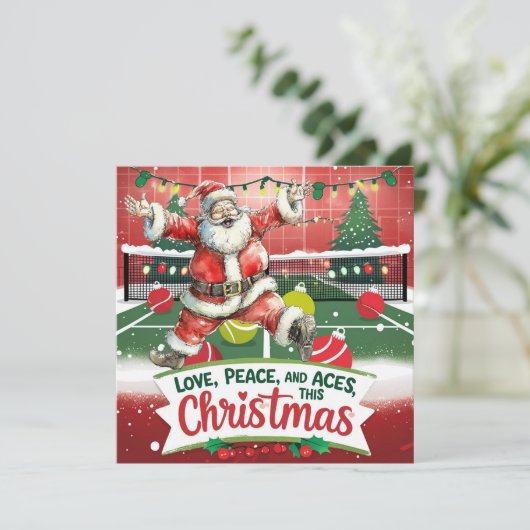 Tennis Christmas with Sabta and tennis ball Feestdagenkaart (Staand voorkant)