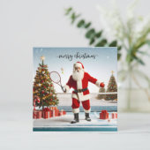Tennis Christmas with Santa Claus Feestdagenkaart (Staand voorkant)