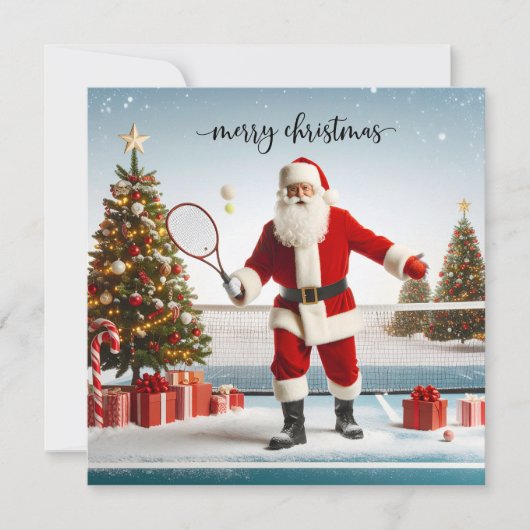 Tennis Christmas with Santa Claus Feestdagenkaart (Voorkant)