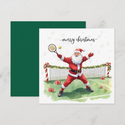 Tennis Christmas with Santa Claus Feestdagenkaart (Voorkant / Achterkant)