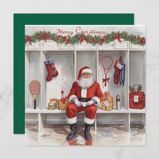 Tennis Christmas with Santa Claus Feestdagenkaart (Voorkant / Achterkant)