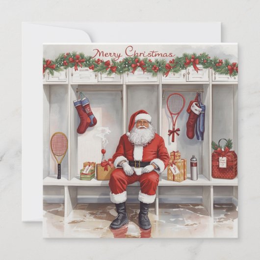 Tennis Christmas with Santa Claus Feestdagenkaart (Voorkant)