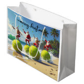 Tennis Christmas with Santa Claus Groot Cadeauzakje (Voorkant Gekanteld)