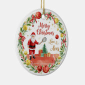 Tennis Christmas with Santa Claus with ball wreath Keramisch Ornament (Rechts)