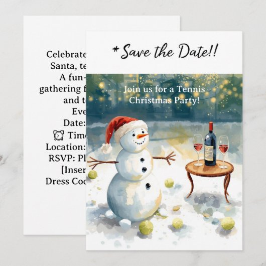 Tennis Christmas with Snowman  Kaart (Voorkant / Achterkant)