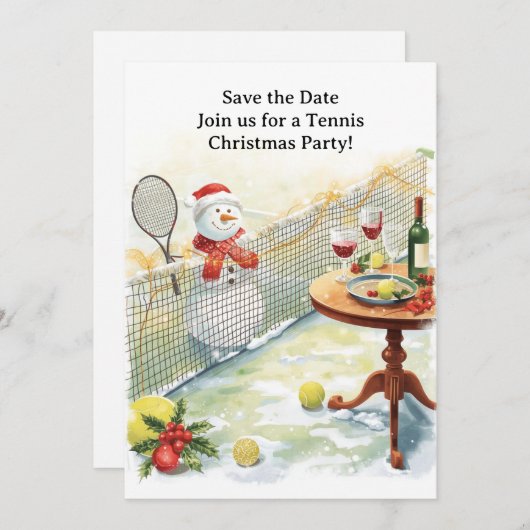 Tennis Christmas with Snowman  Kaart (Voorkant / Achterkant)