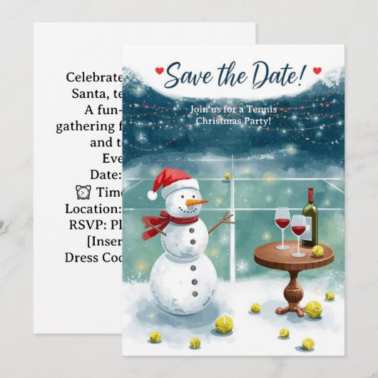 Tennis Christmas with Snowman  Kaart (Voorkant / Achterkant)