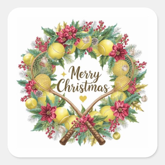 Tennis Christmas wreath for Christmas Party Vierkante Sticker (Voorkant)