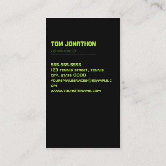 Tennis Coach Black Visitekaartje (Achterkant)