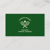 Tennis Coach Crossed Rackets Green Visitekaartje (Voorkant)