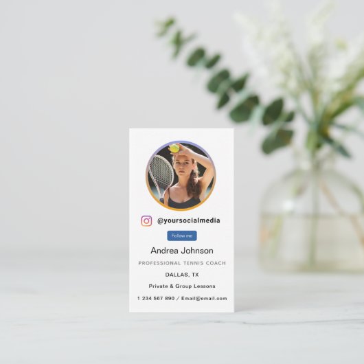 Tennis Coach Foto Sociale media Volg Visitekaartje (Staand voorkant)