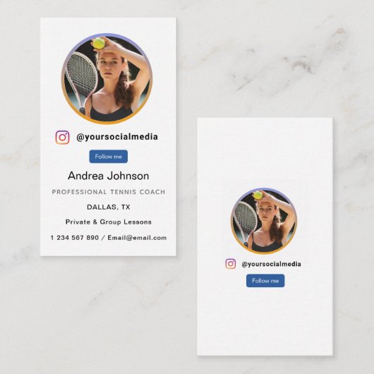 Tennis Coach Foto Sociale media Volg Visitekaartje (Voorkant / Achterkant)