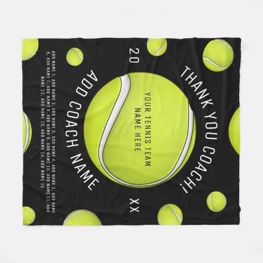 Tennis Coach Gift Custom Team Naam Deken (Voorkant (Horizontaal))