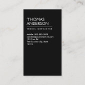 Tennis coach/instructeur/speler zwart visitekaartje (Achterkant)