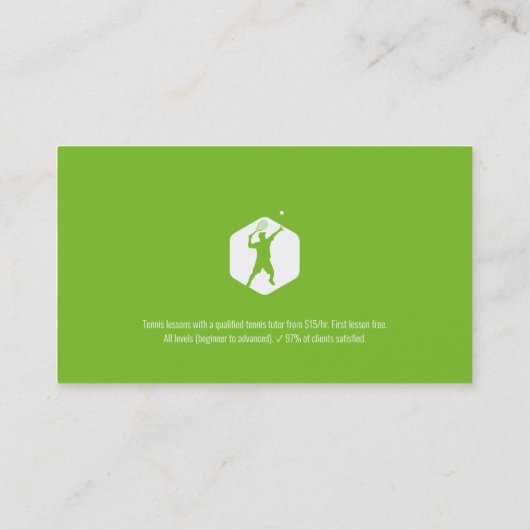 Tennis Coach | Male Tennis Player Green Visitekaartje (Achterkant)