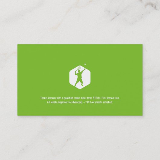 Tennis Coach | Male Tennis Player Green Visitekaartje (Achterkant)