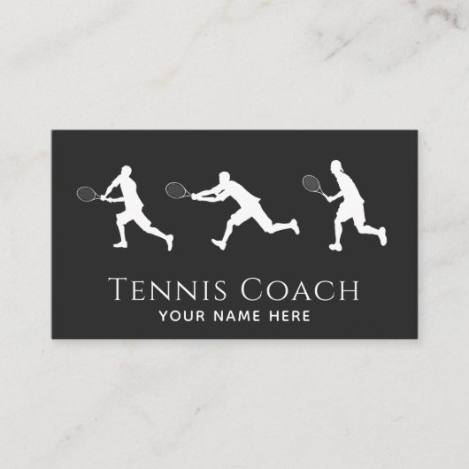 Tennis Coach Mannen Player Silhouettes Social Medi Visitekaartje (Voorkant)