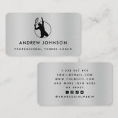 Tennis Coach Metallic Player Logo Sociale Media Visitekaartje (Voorkant / Achterkant)