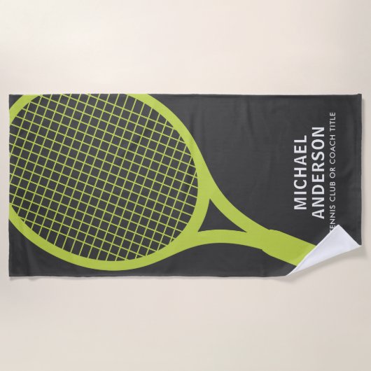 Tennis coach player racket gepersonaliseerde naamc strandlaken (Voorkant)