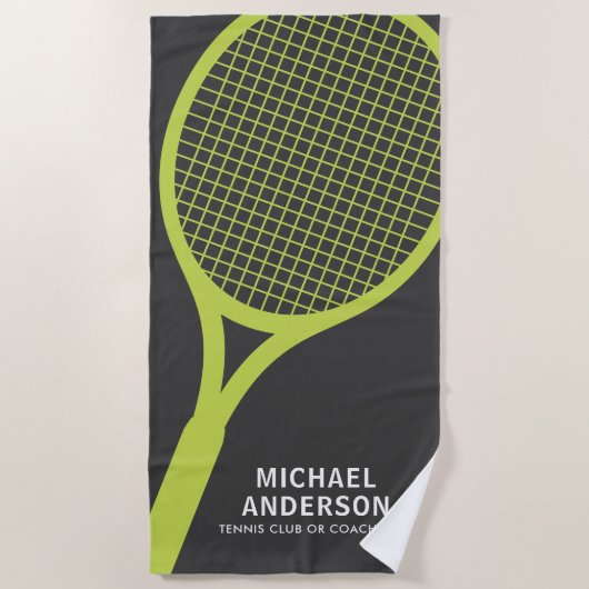 Tennis coach player racket gepersonaliseerde naamc strandlaken (Voorkant)