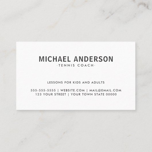 Tennis coach visitekaartje met racket, blauw groen (Achterkant)