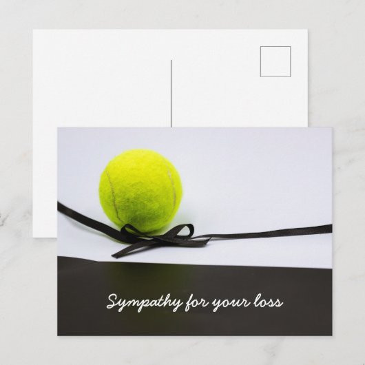 Tennis condoleance rouwbal zwarte lint briefkaart (Voorkant / Achterkant)