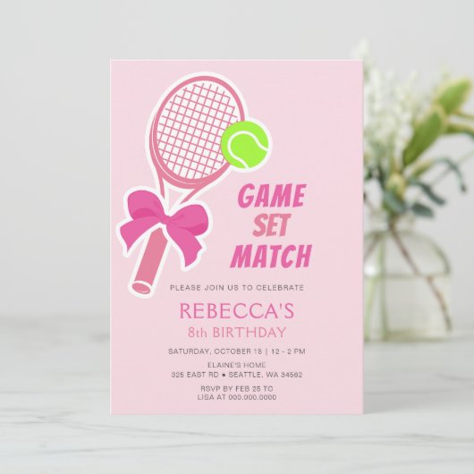 Tennis Coquette Roze Bow Meisje Verjaardag Kaart (Staand voorkant)