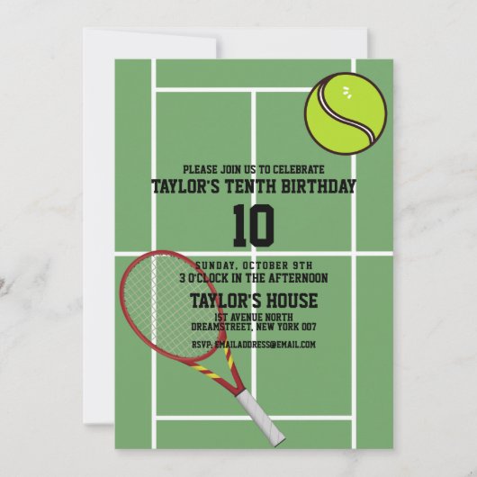 Tennis Court Sports Custom Birthday Party Kaart (Voorkant)