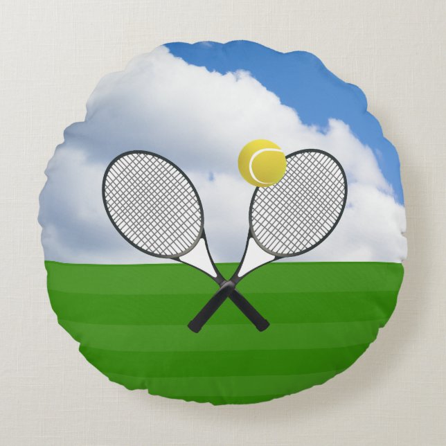 Tennis court & TENNIS RACKETS Rond Kussen (Voorkant)