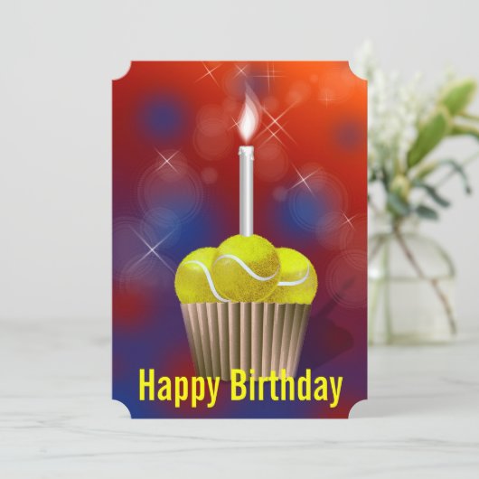 Tennis Cupcake Verjaardagsfeestje Kaart (Staand voorkant)