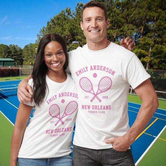 Tennis Custom Club Naam Pink Ball Racket T-shirt