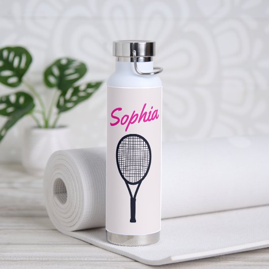 Tennis Custom Name Hot Pink Black Waterfles (Yoga)