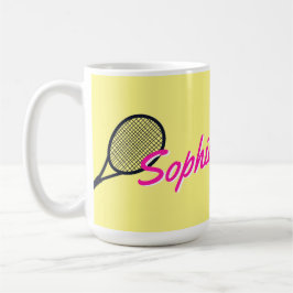 Tennis Custom Name Hot Pink Yellow Black Koffiemok
