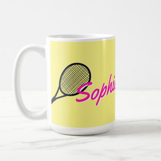 Tennis Custom Name Hot Pink Yellow Black Koffiemok (Links)
