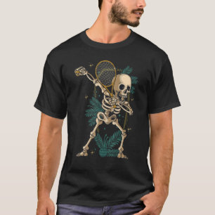 Tennis Dabbing Skeleton Tennis met Racket Hwe T-shirt