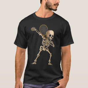 Tennis Dabbing Skeleton Tennis met Racket Hwe T-shirt