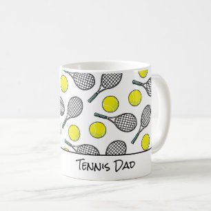Tennis Dad Ma Balls Racquets Yellow White Black Koffiemok