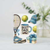 Tennis Dad Vaderdag met racket en bal Briefkaart (Staand voorkant)
