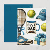 Tennis Dad Vaderdag met racket en bal Briefkaart (Voorkant / Achterkant)