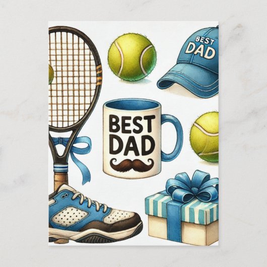 Tennis Dad Vaderdag met racket en bal Briefkaart (Voorkant)