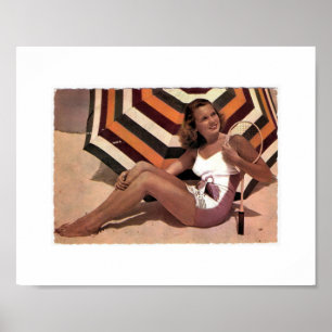 Tennis-dame op het strand Poster