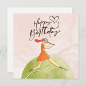 Tennis damesspeler Happy Birthday waterverf (Voorkant / Achterkant)