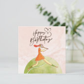 Tennis damesspeler Happy Birthday waterverf (Staand voorkant)