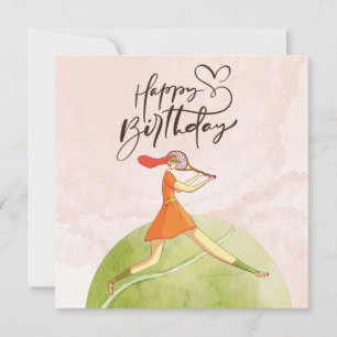 Tennis damesspeler Happy Birthday waterverf